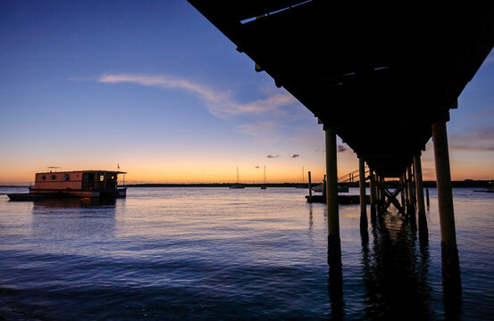 Pier at sunset at Jacare beach, Cabedelo, near Joao Pessoa, Paraiba, Brazil on April 3, 2004.