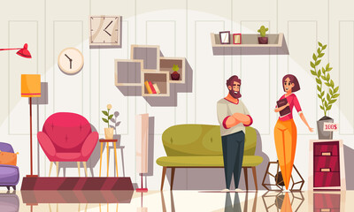 Furniture Store Interior Cartoon Composition