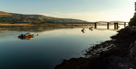 View on The Rail and Footbridge in Barmouth in Wales United Kindgom