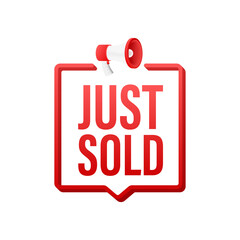 Red label Just sold on white background. Vector illustration.