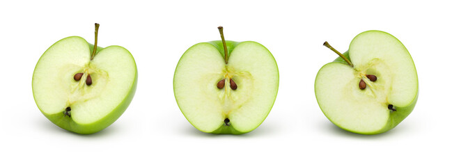 half apple fruit isolated on white background, full depth of field, collection.