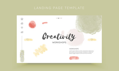 Vector template for social media and web design, with hand drawn watercolor blobs. Landing page