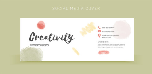 Vector template for social media and web design, with hand drawn watercolor blobs. Social media cover