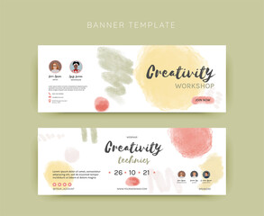 Vector template for social media and web design, with hand drawn watercolor blobs. Banner