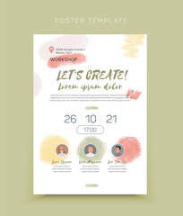 Vector template for social media and web design, with hand drawn watercolor blobs. Poster