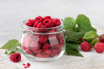 freeze-dried raspberries in a glass jar