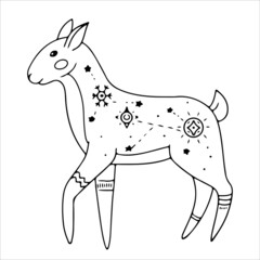 Deer in doodle or boho style. Simple decor for a festive Christmas and New Years. Vector illustration isolated on white background.