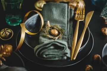 Christmas table setting in dark