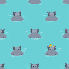 Pattern of hippos emerging from water. vector illustration.