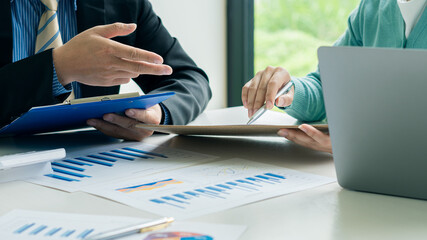Work meeting and brainstorming on new business projects, finance, investment ideas, finance department discuss the success of company growth projects. financial statistics professional investor Work o