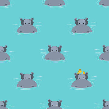 Pattern of hippos emerging from water. vector illustration.