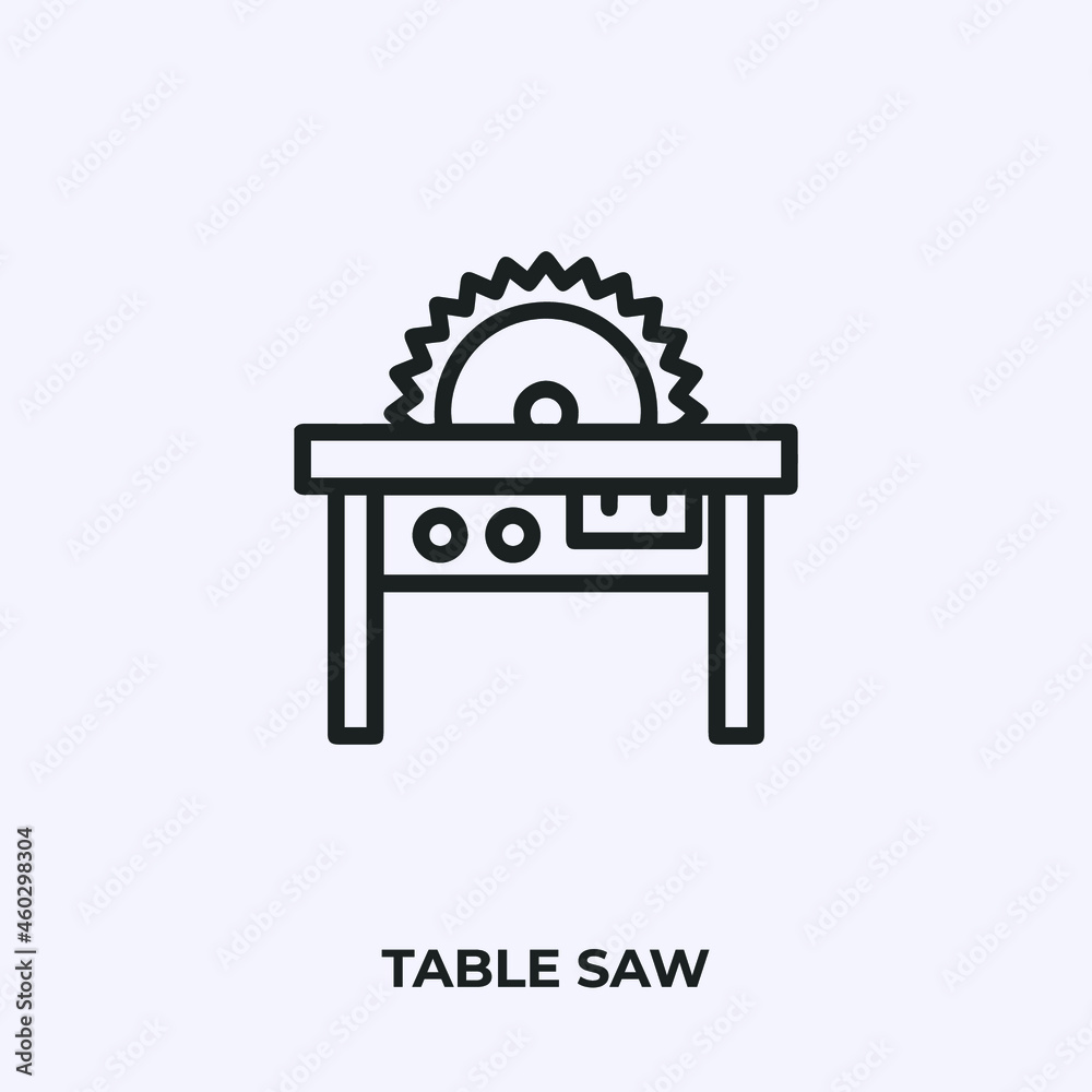 Poster table saw icon vector. Linear style sign for mobile concept and web design. table saw symbol illustration. Pixel vector graphics - Vector.