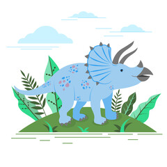 Cartoon triceratops isolated on white background. Vector cute triceratops, mascot, child's drawing. Jurassic character.