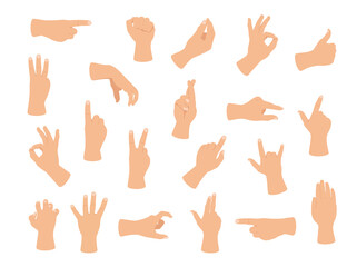 Gesturing hand set. Hand with counting gestures sign.