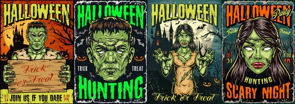 Halloween night colorful vintage posters