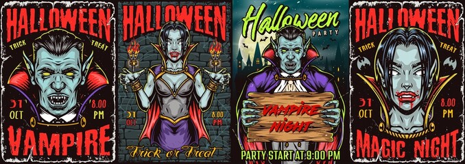 Happy Halloween colorful posters collection - obrazy, fototapety, plakaty