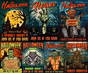 Fototapeta na wymiar Halloween party colorful vintage posters