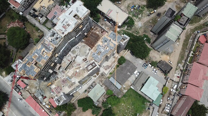 Top down view of building construction site 