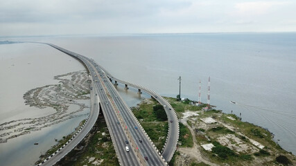 Aerial shot of third mainland bridge Lagos Nigeria 