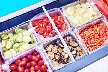 Frozen vegetables in freezer in store