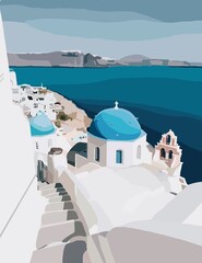Obraz premium Santorini island, Greece. Illustration, poster