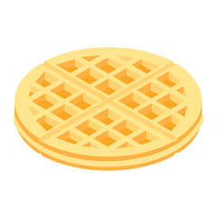 Fresh round belgium waffle isolated on white background isometric view.