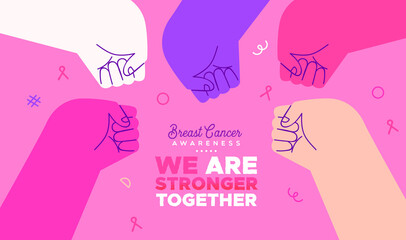 Breast cancer awareness diverse pink friend fist bump template
