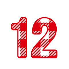12, Number twelve With red Plaid Pattern 