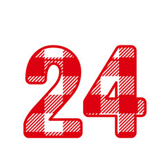 24, Number twenty fourWith red Plaid Pattern 