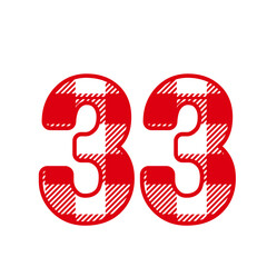 33, Number thirty threeWith red Plaid Pattern 