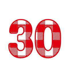 30, Number thirty With red Plaid Pattern 