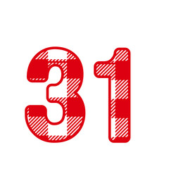 31, Number thirty oneWith red Plaid Pattern 