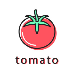 Tomato fruit. Simple vector sign. Print with vegetable. Line icon isolated on white.