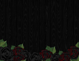 Black and red roses on a wooden background
