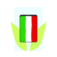 Education concept: smartphone whith italian flag created in grunge style.