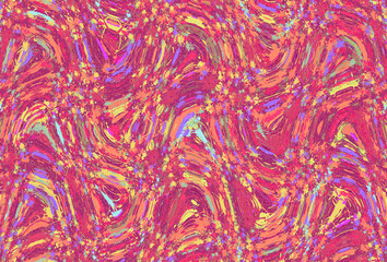 ピンクや紫や黄色の糸のような曲線模様