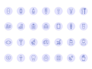 医療（青）　アイコン　絆創膏　ワクチン　体温計　血圧計　医者　看護師　病院　菌　車椅子　マスク等