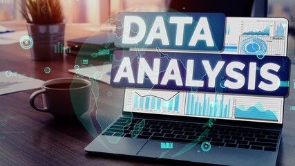 Data Analysis for Business and Finance conceptual . Graphic interface showing future computer technology of profit analytic, online marketing research and information report for business strategy.