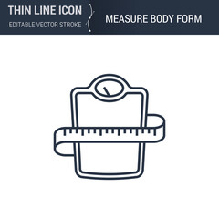 Symbol of Measure Body Form Thin Line Icon of Sport and Fitness. Stroke Pictogram Graphic Suitable for Infographics. Editable Vector Stroke. Premium Mono Linear Plain Laconic Logo