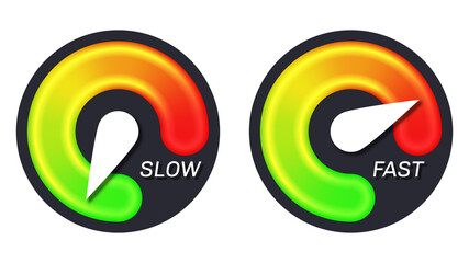 Abstract speedometer with scale from green to red. Fast and slow download. Speed test. Vector illustration.