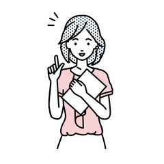 立って書類を手に持って何かひらめいたオフィスカジュアルの女性