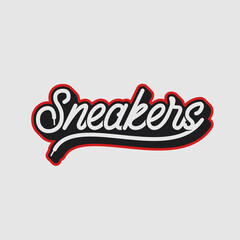 Sneakers lettering logo. Sport shoes on background - 460309792