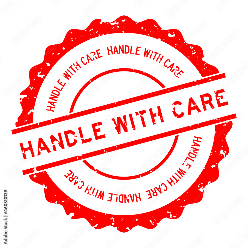 Poster Grunge red handle with care word round rubber seal stamp on white background