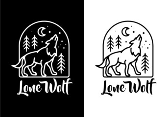 Black and white color of wolf line art
