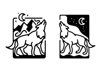 Black and white color of wolf line art