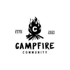 Bonfire Camp fire flame letter C logo design