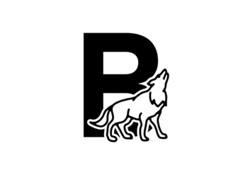 Dark blue color of B initial letter with wolf