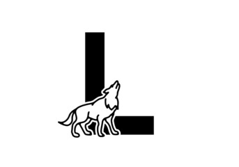 Dark blue color of L initial letter with wolf