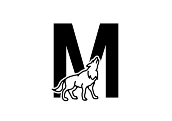 Dark blue color of M initial letter with wolf