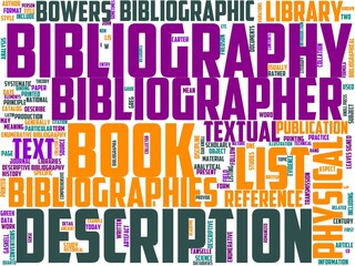 Obraz premium bibliology typography, wordcloud, wordart, stack,cover,knowledge,paper,bibliology